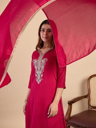 Rani Festive Kurta Set with Gota Trim Dupatta