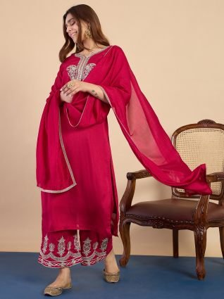 Rani Festive Kurta Set with Gota Trim Dupatta