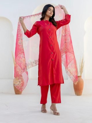 Rani Pink Silk Blend Women Ethnic Suit Sets