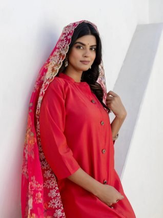 Rani Pink Silk Blend Women Ethnic Suit Sets