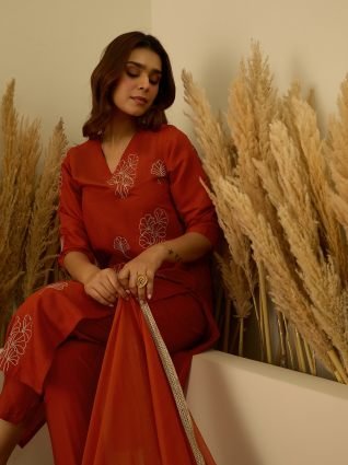 Rayon Embroidered with Sequins Straight Kurta Set with Trousers   Dupatta