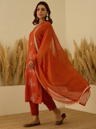 Rayon Embroidered with Sequins Straight Kurta Set with Trousers   Dupatta