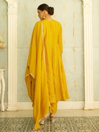 Silk Blend Anarkali Kurta Set Elegant Readymade Embroidered Fancy Neck Three Quarter Sleeves With Pant Dupatta Set