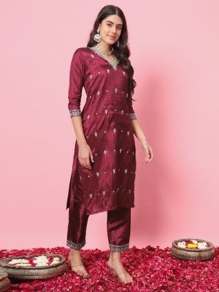 Silk Blend Kurta and Trouser Set with Organza Dupatta