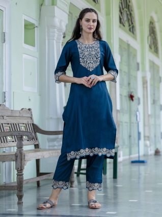 Silk Blend Kurta Set with Pant Dupatta Set