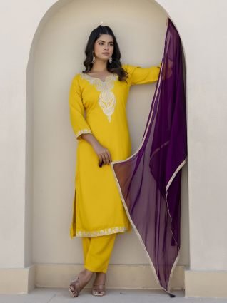 Silk Blend Women Kurta Pant with Dupatta Sets With Embroidery