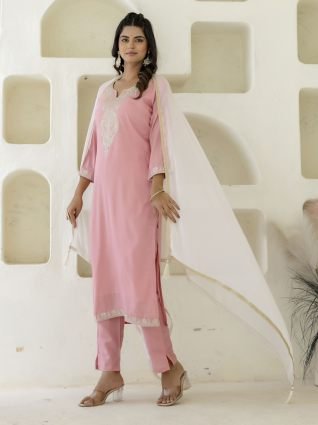 Silk Blend Women Kurta Pant with Dupatta Sets With Embroidery