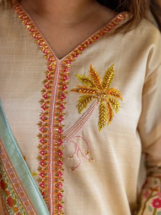Stylish Viscose Assam Silk Kurta Set with Bead Embroidery     Ready to Wear Elegance
