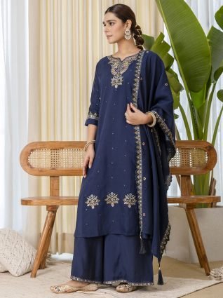  Teal blue Exclusive Embroidered Kurta Plazo Set for Women