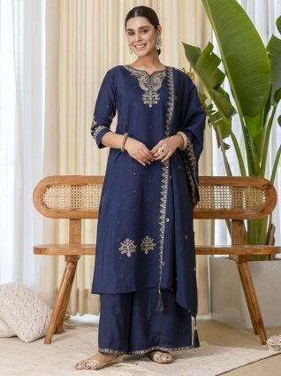 Teal blue Exclusive Embroidered Kurta Plazo Set for Women
