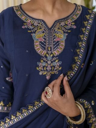Teal blue Exclusive Embroidered Kurta Plazo Set for Women