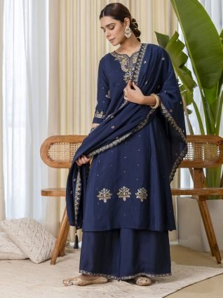 Teal blue Exclusive Embroidered Kurta Plazo Set for Women