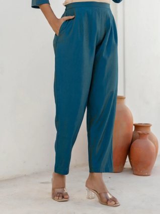 Teal Blue Silk Blend Women Ethnic Suit Sets