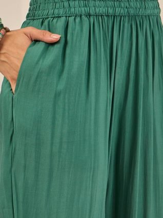 Teal Embroidered Silk Blend Straight Suit With Dupatta