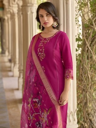Viscose Roman Silk Calf Length Kurta Set Dupatta