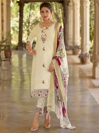 Viscose Roman Silk Calf Length Kurta Set Dupatta
