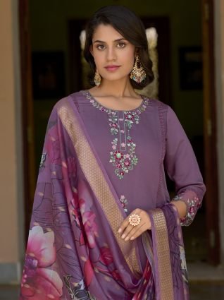 Viscose Roman Silk Calf Length Kurta Set Dupatta