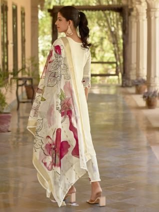 Viscose Roman Silk Calf Length Kurta Set Dupatta