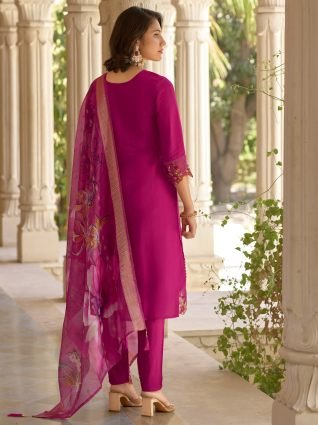 Viscose Roman Silk Calf Length Kurta Set Dupatta