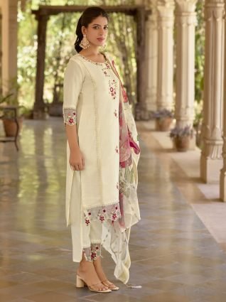 Viscose Roman Silk Calf Length Kurta Set Dupatta