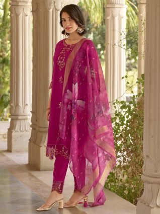 Viscose Roman Silk Calf Length Kurta Set Dupatta