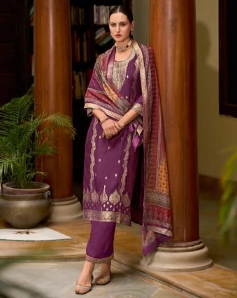Viscose Self Jacquard Women Kurta and Trouser Duppata Set