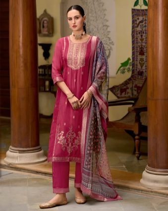 Viscose Self Jacquard Women Kurta and Trouser Duppata Set
