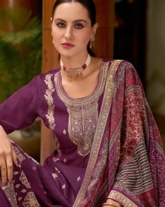 Viscose Self Jacquard Women Kurta and Trouser Duppata Set