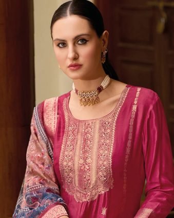 Viscose Self Jacquard Women Kurta and Trouser Duppata Set