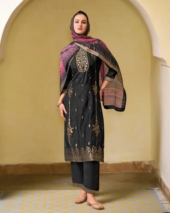 Viscose Self Jacquard Women Kurta and Trouser Duppata Set