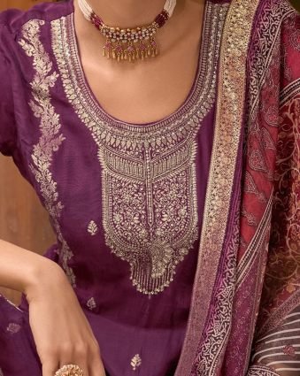 Viscose Self Jacquard Women Kurta and Trouser Duppata Set