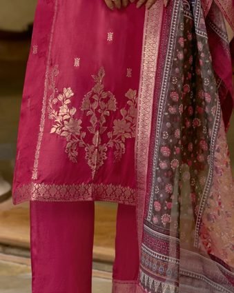Viscose Self Jacquard Women Kurta and Trouser Duppata Set