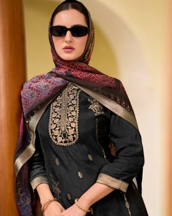 Viscose Self Jacquard Women Kurta and Trouser Duppata Set