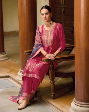 Viscose Self Jacquard Women Kurta and Trouser Duppata Set