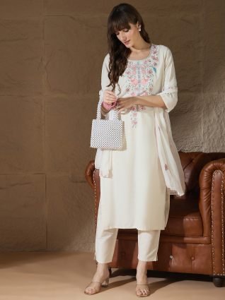 White khadi cotton Kurta with Trousers   Dupatta Suits