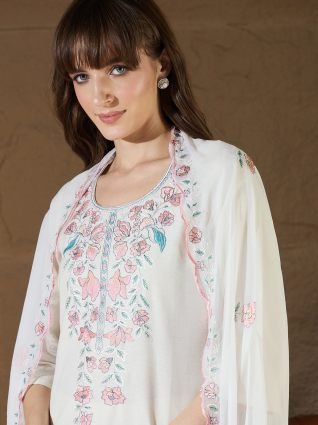 White khadi cotton Kurta with Trousers   Dupatta Suits