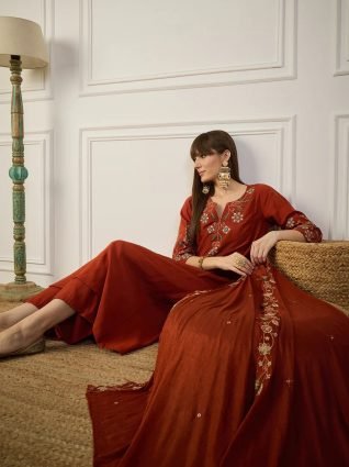 Women Anarkali Kurta with Pant   Chinon Dupatta Suits  Festive Ethnic Set