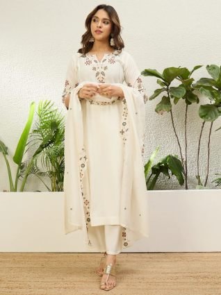 Women Anarkali Kurta with Pant   Chinon Dupatta Suits  Festive Ethnic Set