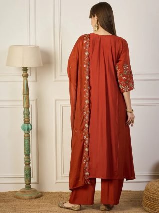 Women Anarkali Kurta with Pant   Chinon Dupatta Suits  Festive Ethnic Set