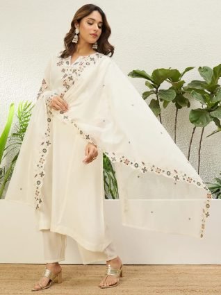 Women Anarkali Kurta with Pant   Chinon Dupatta Suits  Festive Ethnic Set