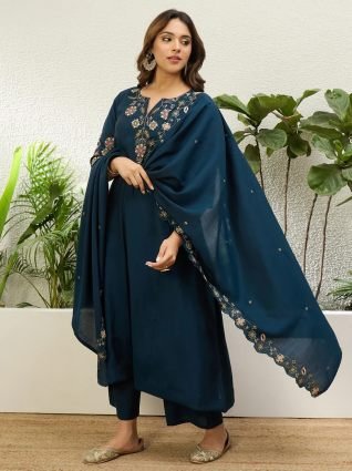 Women Anarkali Kurta with Pant   Chinon Dupatta Suits  Festive Ethnic Set