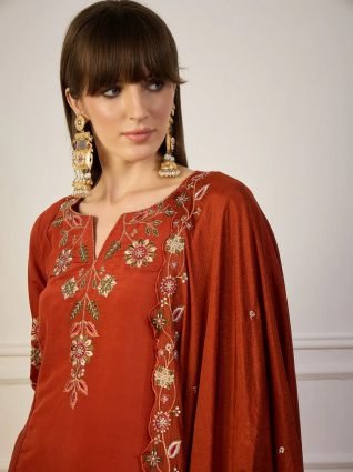 Women Anarkali Kurta with Pant   Chinon Dupatta Suits  Festive Ethnic Set