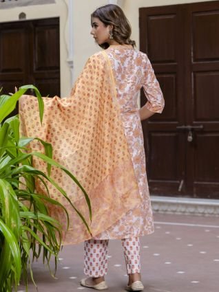 Women Cotton Blend Kurta Pant Dupatta Set