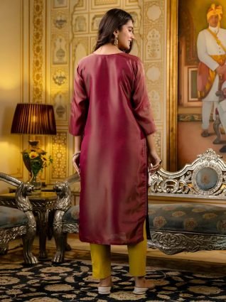 Women Embroidered shimmer Silk Blend Straight Kurta
