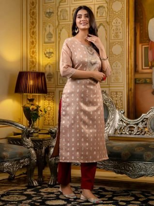 Women Embroidered Silk Blend Straight Kurta
