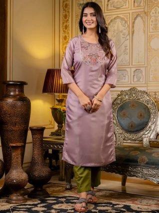 Women Embroidered Silk Blend Straight Kurta
