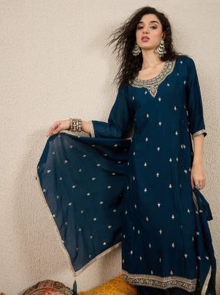 Women Embroidery Anarkali Kurta Pant and Dupatta Sets