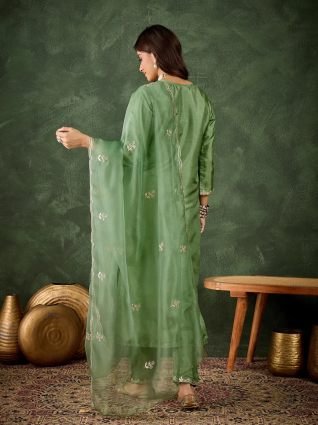 Women Kurta and Pant Dupatta Sets Silk Blend Fabrics with Embroidery