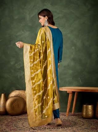 Women Kurta and Pant Dupatta Sets Viscose Rayon Fabrics with Embroidery Handwork