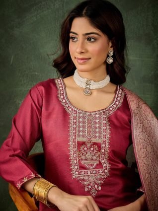 Women Kurta and Pant Dupatta Sets Viscose Rayon Fabrics with Embroidery Handwork